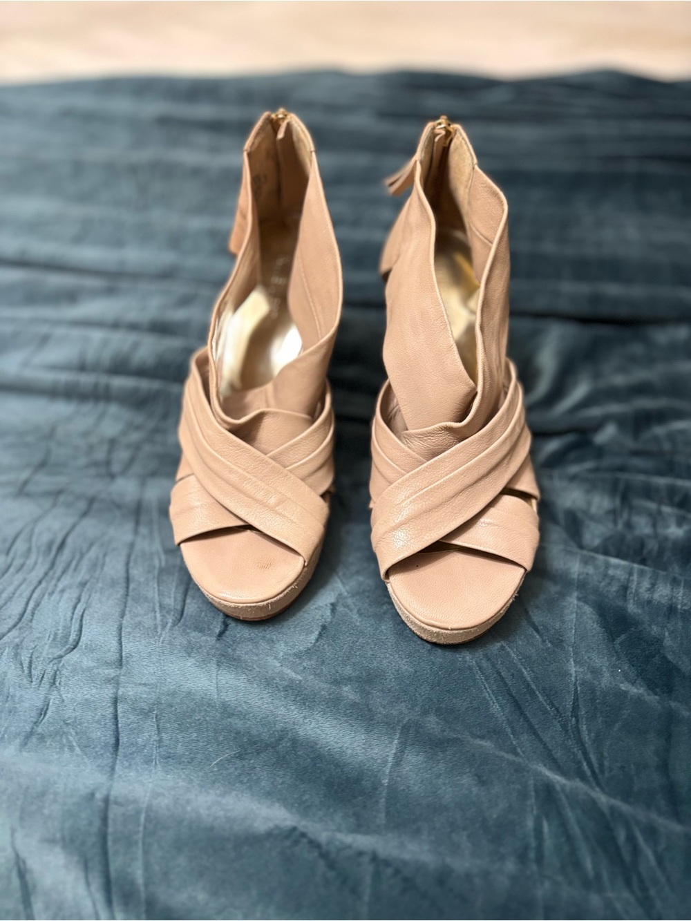 Michael Kors Taupe Crisscross Peep-Toe Heels